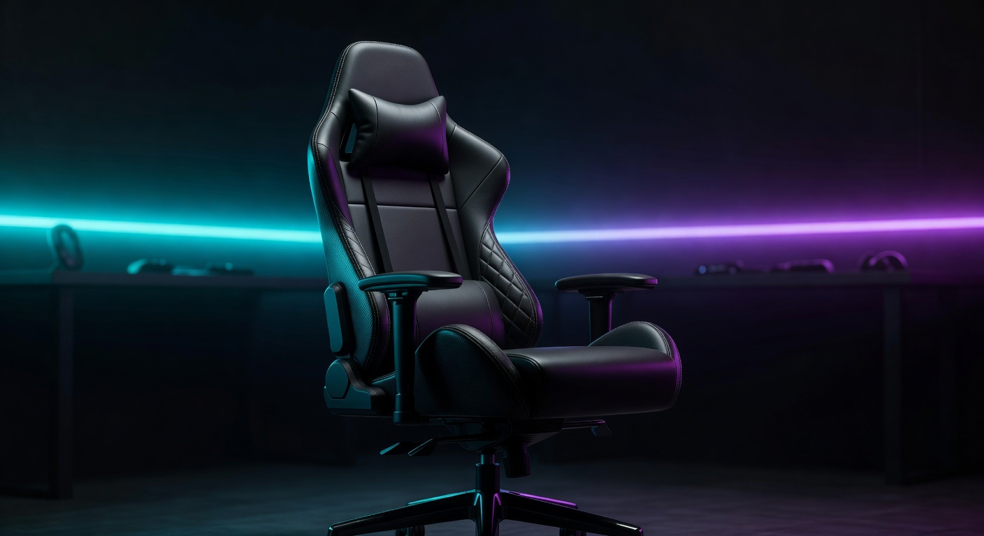 Gaming chair with cyan and purple neon light strips