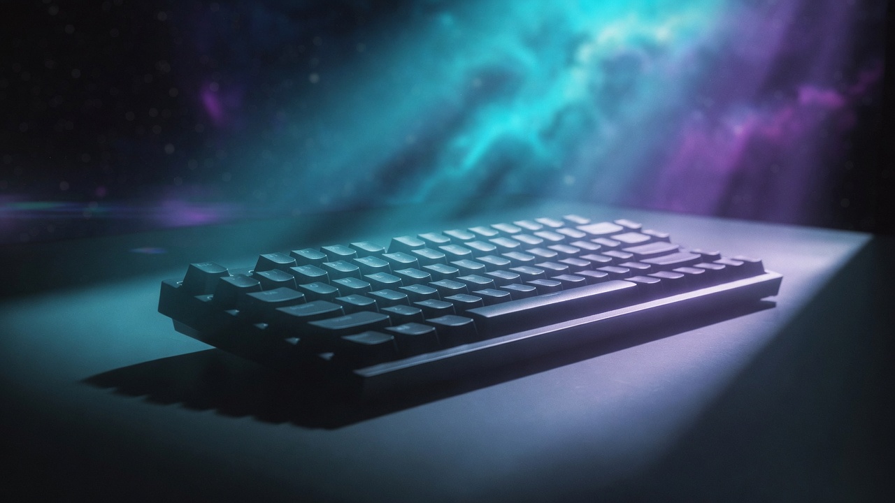 Anonymous compact mechanical keyboard on a dark desk