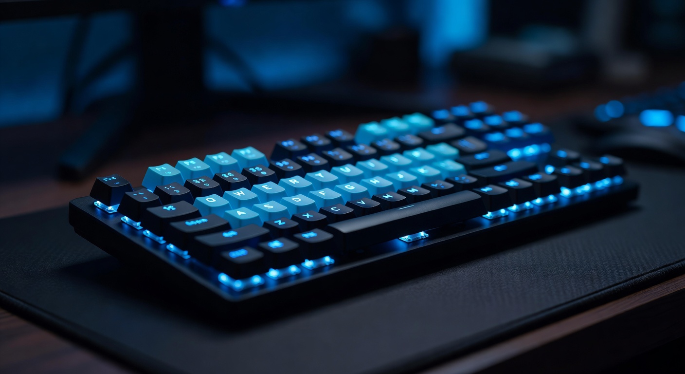 Mechanical keyboard with per-key cyan backlight