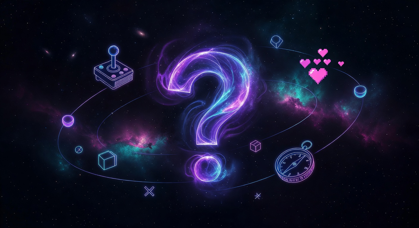 Gamerdle — cosmic question mark orbited by gaming icons